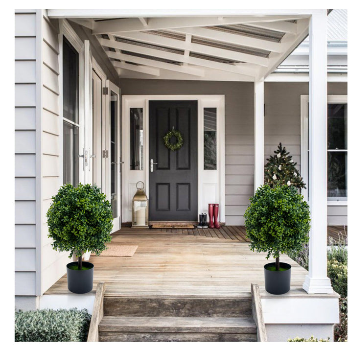 Lot de 2 arbres topiaires artificiels Garvee à double boule pour entrée et terrasse